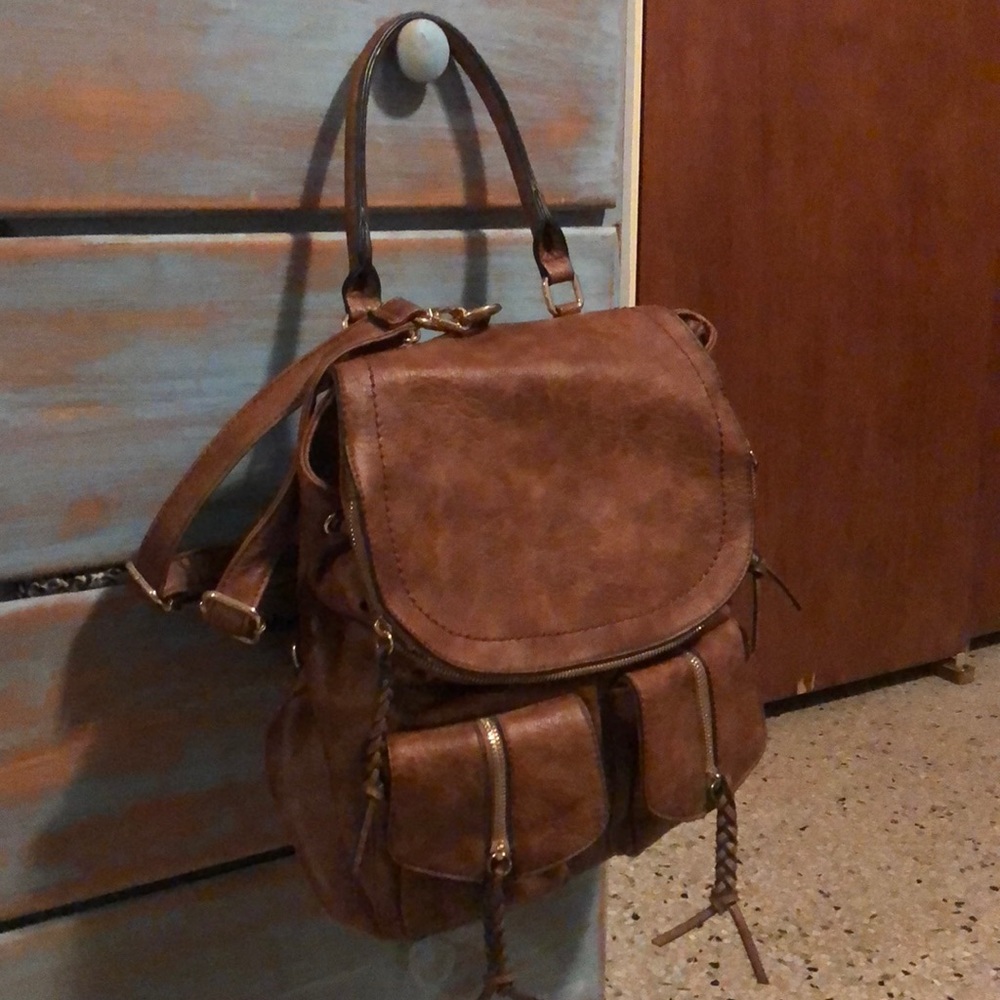 Brown leather backpack
